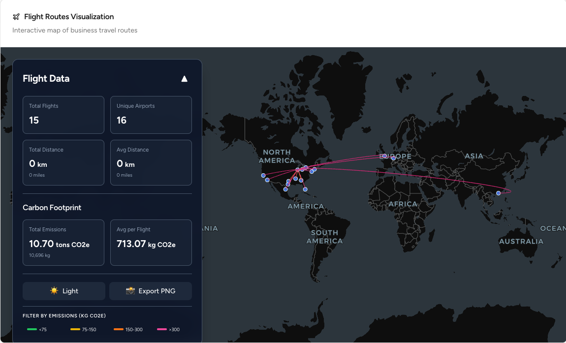 Kingfisher map visualization of flight routes and travel emissions